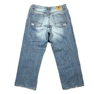 Y2K Avirex Distressed Denim Jeans Eagle Patch Baggy Fit 36x31 Vintage